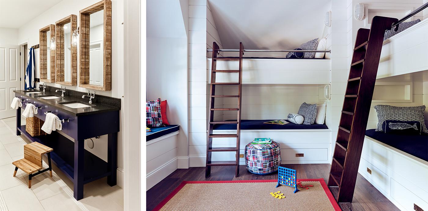 ERTA-MJ Nardone East Orleans Bunk Bedroom (left) and Bathroom (right). Photo: Dan Cutrona.